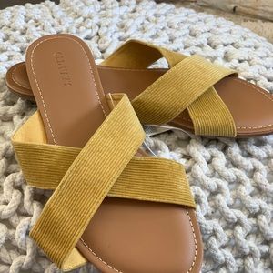 Faux-Suede Cross-Strap Slide Sandals